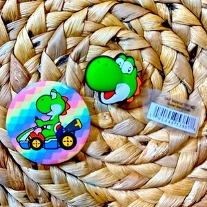 Crocs Jibbitz Yoshi From Super Mario Shoe Charm & Pin 2 Pieces Bundle